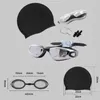 Adult Swimming Suit HD Antifog Goggles Set Waterproof Silicone Nose Clip Earplugs and cap Men 240416