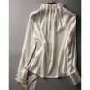 Blouses voor dames lente herfst ruches elegant mode borduurwerk holle pullover shirt dames lange mouw temperament bodem blouse