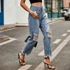 Women's Jeans Overalls Y2k Street Wool Edge Straight Nine Pointed Denim Pants Casual Ankle-Length Ladies