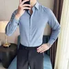 Herrklänningskjortor Högkvalitativ Modal Tyg Sömlös skjorta för män 2024 Luxury Long Sleeve Solid Business Elasticity Slim Fit Casual Tuxedo