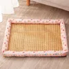 Zomer lichtgewicht ademend kattenkoeling huisdier rattan nestmat ijs hondenbed voor kleine puppyhonden s