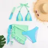 Bikinis de swimwwear de roupas de banho feminina biquínis com saia encobrimento da banda de tanga de cristal de diamante 4pcs maiô de maiô de maiô