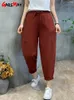 여성용 바지 Capris Womens Harem 바지 주머니와 함께 100%면 린넨 와이드 다리 바지 여름 여름 느슨한 부드러운 홈 바지 여성 조깅하는 사람 2024 Y240422