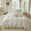 Sängkläder set comforter prinsessa barn flickor koreansk stil Seersucker Set Ruffled duvet täcker lakan linne 2m