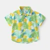T-Shirts 2023 Yaz Çocuk Gömlekleri Kısa Çevreli Bebek Erkekler Hawaiian Plaj Üst Katlar Sıradan Baskılar Çiçek Giysileri Kore Versiyon