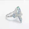 Zespoły Ruzzallati Znakomity Śliczny Pierścień Hummingbird z Sea Blue Lab Topaz Stone High Quality Ladies Wedding Party Ręka biżuteria