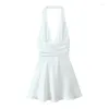 Vestidos casuais yenkye sexy sem costas com vestido de cetim de cetim férias férias verão branco curto vestidos praia