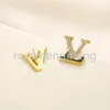 18k Gold Plated 925 Silver Luxury Brand Designers Letters Stud Earrings Back Stamp Geometric Famous Women Inlay Crystal Rhinestone Earring Wedding Party Jewerlry