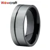 Ringe 6 mm 8 mm schwarzer Wolfram -Vergaser Ringe Flaches Form Rilled Design gebürstete Finish Ehere für Männer Komfort Pass