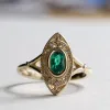 Кольца Jovovasmile Oval Lab Emerald Stone 4*6 мм рамка с мойассанитом, установленным на 14 -е желтом золотом полосе 1,7 мм для женских свадебных украшений