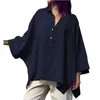 Женские блузки негабаритные женщины свободные хлопковые льняные блузки летняя женская ошейник с длинным рубашкой топы рубашки WYLP-M21