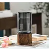 Vasen minimalistische Glas Vase Holz Basis Hydroponic Blumentöpfe Schreibtisch Dekoration Künstliche Blumenarrangement Dekorative Dekorative