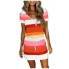 Casual Dresses Summer Women Stripe Splice Elegent Short Sleeve V-Neck randig smal klänning kvinnliga fickor midi bomull 2024