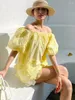 Blouses pour femmes Gypsylady hors de l'épaule Elegant Blouse Shirt Loose Coton jaune broderie Summer Femmes Sexy Ladies Office Top