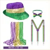 Beralar Mardigras kutlama kostümü şapka boncuk kolye bowtie askı dişleri maskeli para karnaval festival aksesuarları