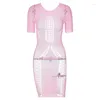 Casual Dresses Cutout Short Sleeve Crew Neck Cut Out Mesh runda klänningar Kvinnor