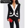 Ternos femininos 2024 Designer Black Short Jacket Women Color Block Singlgold Button Slifit Blazer Roupa Coleção de casacos