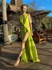 Sexy Hollow Out Knot Split Long Womens Robe Sans manches plissées Robes irrégulières 2024 Elegant Female Chic Evening Beach Vestidos 240420