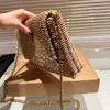 New Natural Fiber Crossbody Bag Women's Luxury Designer Bag Classic Metal Lettering Straw Woven Envelope Bag Shoulder Handbag No Box