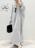 Plus Size Womens Gown Fashion Stripe Single Breasted Shirt Loose Casual Style Elegant Cotton Hemp Long Dress 240411