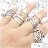 Band Rings Wholesale 100Pcs/Lot Mens Womens Stainless Steel Sier Laser Cut Patterns Hollow Carved Flowers Mix Styles Fashion Jewelry P Otrju