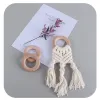 Baby Organic Macrame Teether Crochet Wood Ring Rattle Sensory Teething Toy Infant Room Decoration DIY Crafts Pendant Gender Neutral Baby ZZ
