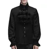 Herren lässige Hemden Männer Vampir Victorian Renaissance und Bluusen Solid Black White Gothic Relpled Stand Halsband mittelalterliche Bluse Tops Hemd