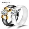 Bands Jewelry Black&White Ceramic Wedding Ring Cubic Zircon Delicate Cabochon Smooth Engagement Rings For Women