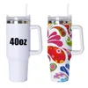 Tobus de sublimation de 40oz avec poignée et pailles en acier inoxydable vide isolée tasses bières tasses à grande capacité