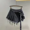 DENIM DENIM PINK غير منتظم تنورة نسائية الصيف عالية الخصر التخسيس كاذبة مكون من قطعتين A- خط العمل MINI تنانير MINI 240412