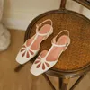 Casual Shoes Krazing Pot Cow Leather Square Toe Hollow Out Low Heels Buckle Straps Slingback Gladiator ins Rom Ventilate Sweet Sandals