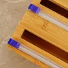 Organisation Bamboo Organisateur Film Film Dispenser Wrap Dispensateur avec coupeur Boîte de rangement en aluminium Stretch Film Cutter Cuisine Accessoire