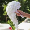 Hochzeitsblumen Janevini Weißwasserfall Braut Blumensträuße Kristall Künstliche Schaumrosen Caskading Bouquet Accessoires für Braut