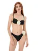Swimwear's Swimwear S da bagno S 2 pezzi Bandeau Swimsuit 3D Floral Bikini Sets Flower Tie-up Reggiseno imbottito per inframobilità del reggiseno da bagno Bi
