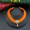 Necklaces Neovisson Elegent Morocco Jewelry Sets Gold Color Waist Chain Belt Orange Crystal Choker Necklace Drop Earring Brooch Gift