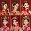 ジュエリー中国の結婚式のヘアアクセサリーレッドティアラヴィンテージブライダルクラウンヘッドバンドセットパール女性のためのクラウン2023花嫁ティアラスヘッドピース