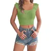 Women's T Shirts Spring And Summer Solid Color Square Collar Sleeveless Sweater With Earrings Midriff-baring Top Ropa Para Mujer