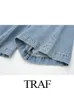 TRAF Fashion Women Women Denim Blue Belesuits Elegant Short Sleeve Label Twilar Jumpsuit Streetwear Trapstar 240408