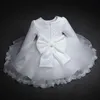 Baby Girls Long Sleeve Dresses for Xmas Party Wedding Lace Big Bow Dresses Infant Girl 1st Birthday Princess White Baptism Dress 240422