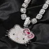 Ins Style Cartoon Cat Necklace Female Copper Set with Zircon Gold Sweet Pendant Fried Dough Twists Chain Jewelry