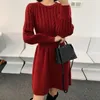 Robes décontractées en trinage des femmes A-Line O-Neck Jacquard Elegant Breathable Korean Fashion Basic Daily EST VOSTIDOS Knitwear Tender Chic