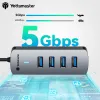 Hubs Yottamaster Type C Hub USB Hub 3.0 4port Splitter USB3.0 Расширение док -док ультразлияние otg usb -адаптер для высокой скорости 5 Гбит / с.