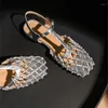 Casual Shoes Weave Sandals for Women 2024 Summer Designer Cow Leather Knit Sandalias de Mujer Bekväm fotrem