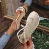 Casual Shoes Sandaler Kvinnor 2024 Fashion Outdoor Flat Beach Sexig Pearl Bow-Knot Female Clip Toe Flip Flops Slide