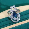 Strängar Blue Zircon 925 Silver Bridal smyckesuppsättningar för kvinnorörhängen Halsband Pendant Ring Armband Dating gåvor