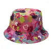 Beretti uomini donne foglie estive Stampa Cappello Secchio Cappello Outdoor Wide Brim Sunier Hip Hop Hop pieghevole Cotton Panama Fisherman