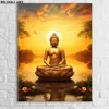 Wystrój pokoju Złote Buddha Statua o zachodzie słońca Plakat Drukuj na płótnie malarstwo nowoczesne dekoracje domowe sztuka sztuki krajobrazu