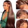 13x4 13x6x1 HD Glueless Straight Lace Front Wigs Human Hair Transparent Lace Frontal Wig Human Hair Preplucked Brown Colored Wig 819