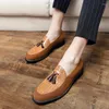 Casual Shoes Vintage Brown Oxfords Men's Leather Large Size 38-48 Designer Tassel Dress Men italienska lyxiga loafers