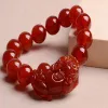 Bracelets Natural Red Jade Pixiu Bracelet Pulsera Feng Shui Men Women Healing Jewelry Carnelian Bead Elastic Beaded Lucky Amulet Bracelets